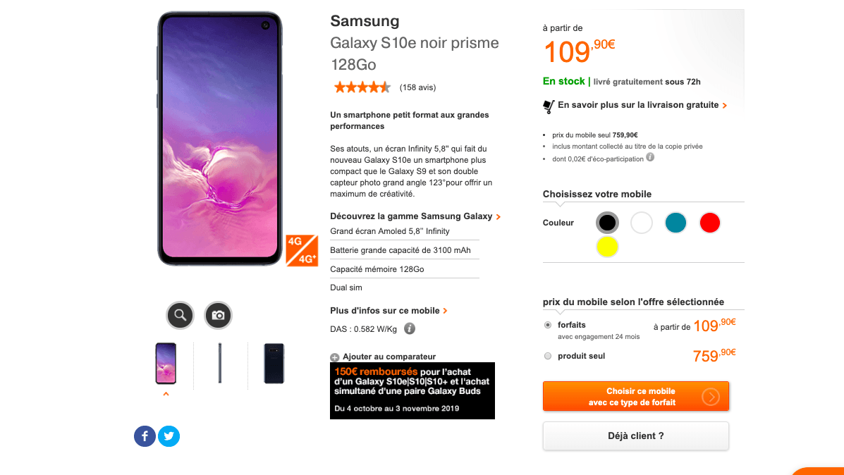 La proposition d'orange en termes de Samsung pas cher