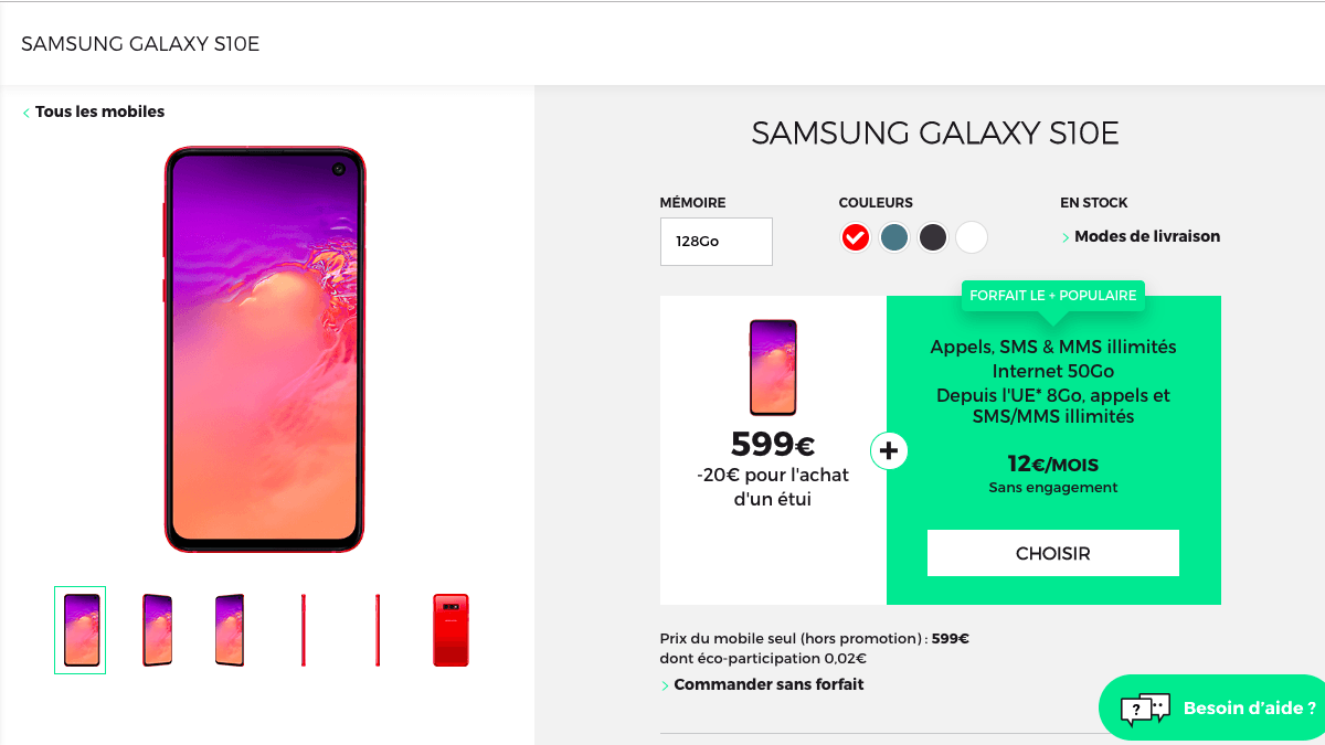 La promotion de RED by SFR sur le Samsung Galaxy S10e 