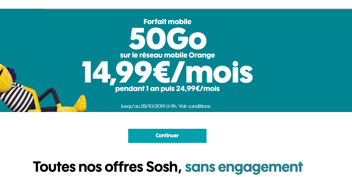 Sosh promo forfait 4G pas cher. 