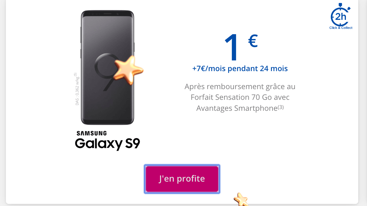La promo de Bouygues Telecom pour un Samsung Galaxy S9 à 1€