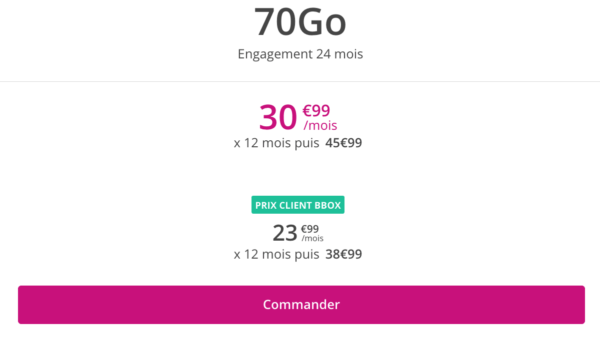 Promo forfait Sensation 70 Go Bouygues Telecom.