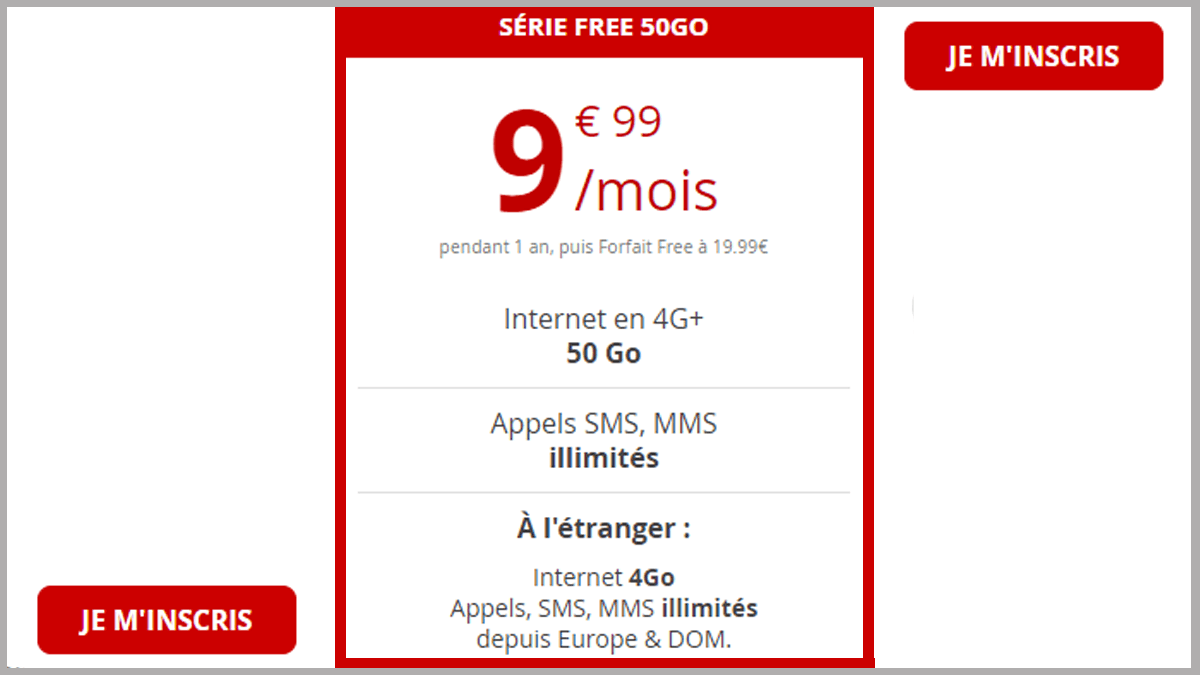 Forfait 4G Free mobile à moins de 10€/mois.