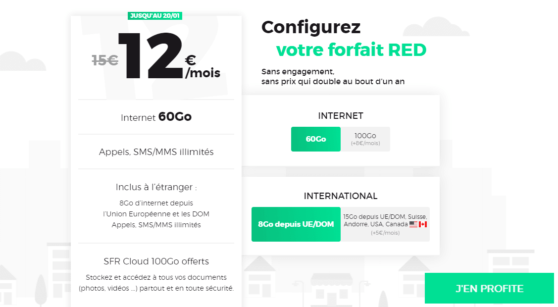 Forfait RED 60 Go en promotion à 12€/mois au lieu de 15€ jusqu'au 20 janvier.