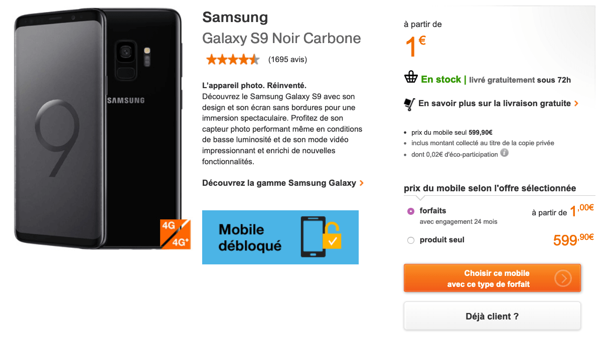 Samsung Galaxy S9 pas cher