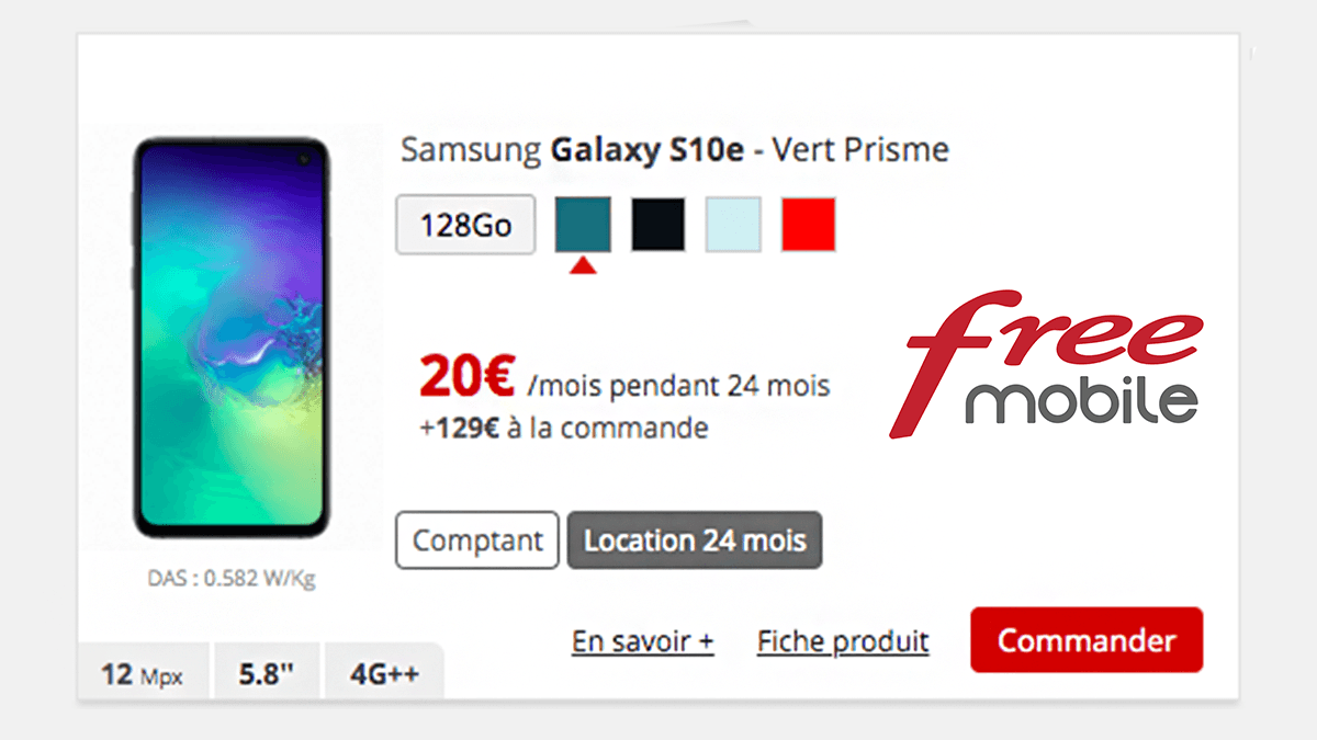 Le Samsung Galaxy S10e disponible chez Free mobile