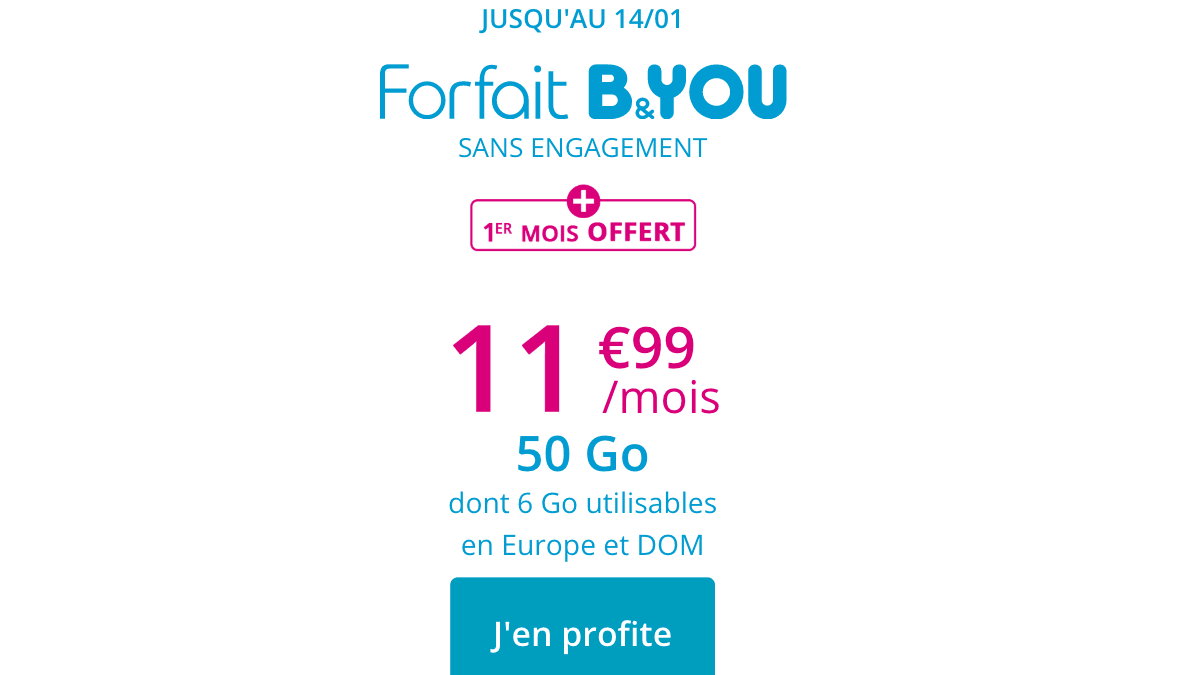 L'offre promotionelle de B&YOU pour 50 Go de données mobiles 