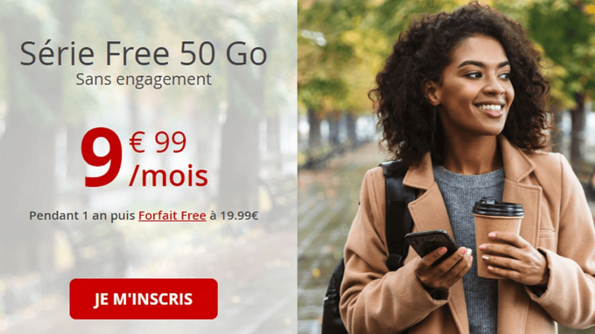Le forfait spécial Free mobile 50 Go proposé à 9,99€ par mois pour la première année sans engagement.