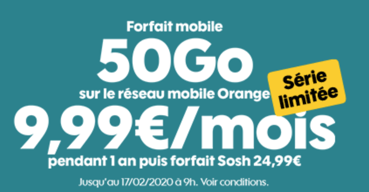 Le forfait 4G de Sosh pour 50 Go à moins de 10 euros 