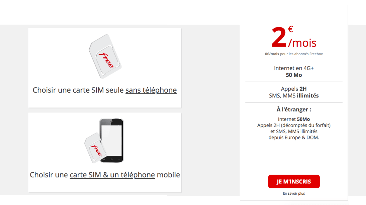 2€ pour le forfait Free mobile