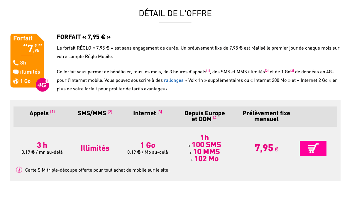 Le forfait Réglo Mobile à 7€95 propose 1 Go d'internet.