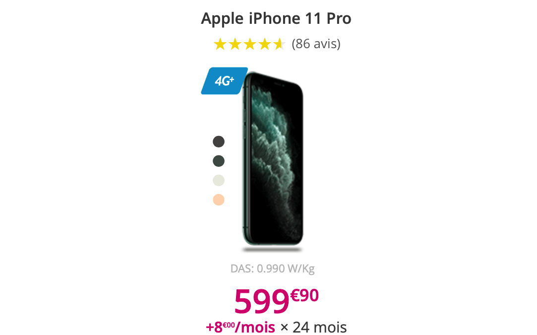 L'iPhone 11 pro pas cher selon Bouygues Telecom c'est 599€.