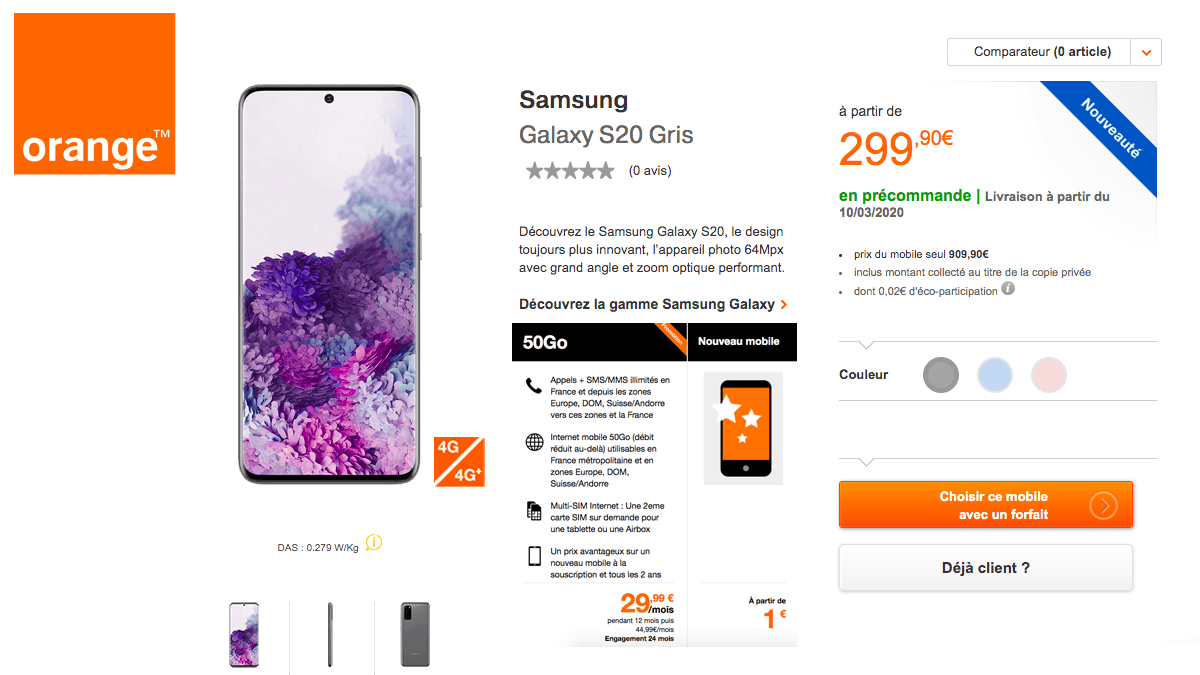 Orange se positionne sur le Samsung Galaxy S20