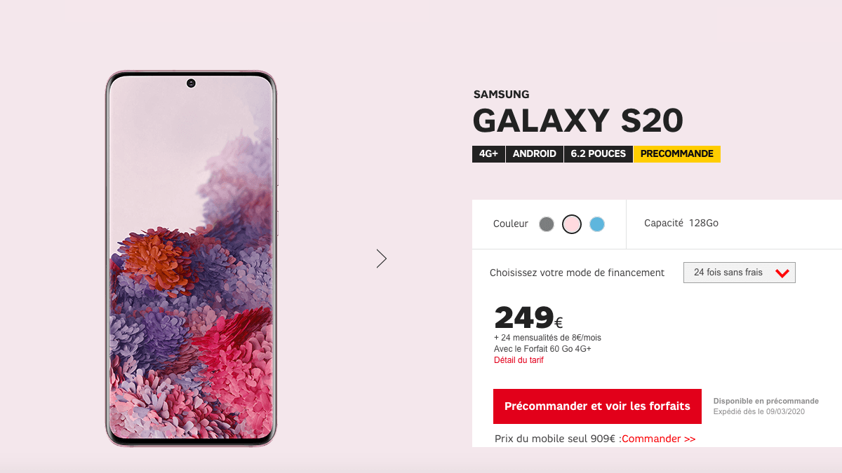 La précommande du Samsung Galaxy S20 disponible chez SFR