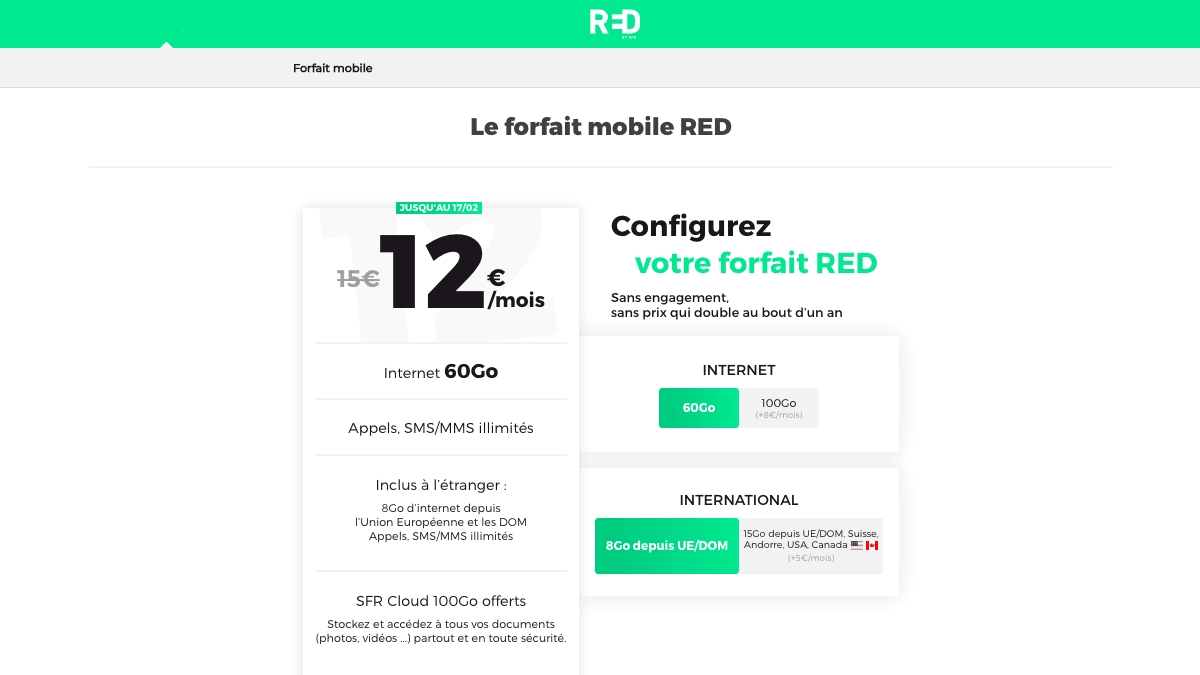 RED by SFR vend son forfait mobile à 12€.