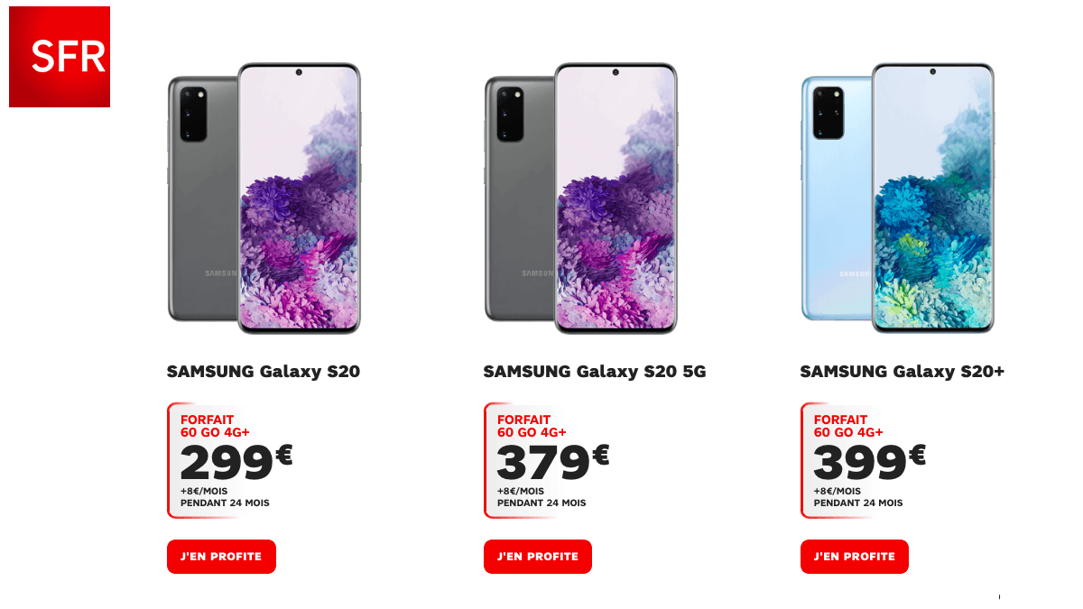 Les Samsung Galaxy S20 et S20+ font l'objet d'une offre SFR.
