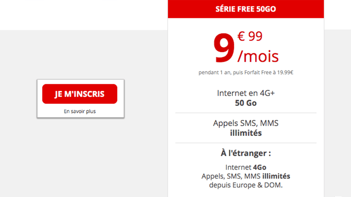 9,99€/mois pour forfait Free mobile.