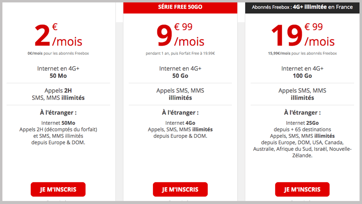 Forfait à 2€ avec Free mobile.