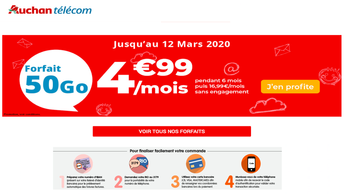 Forfait mobile 4G sans engagement Auchan Telecom