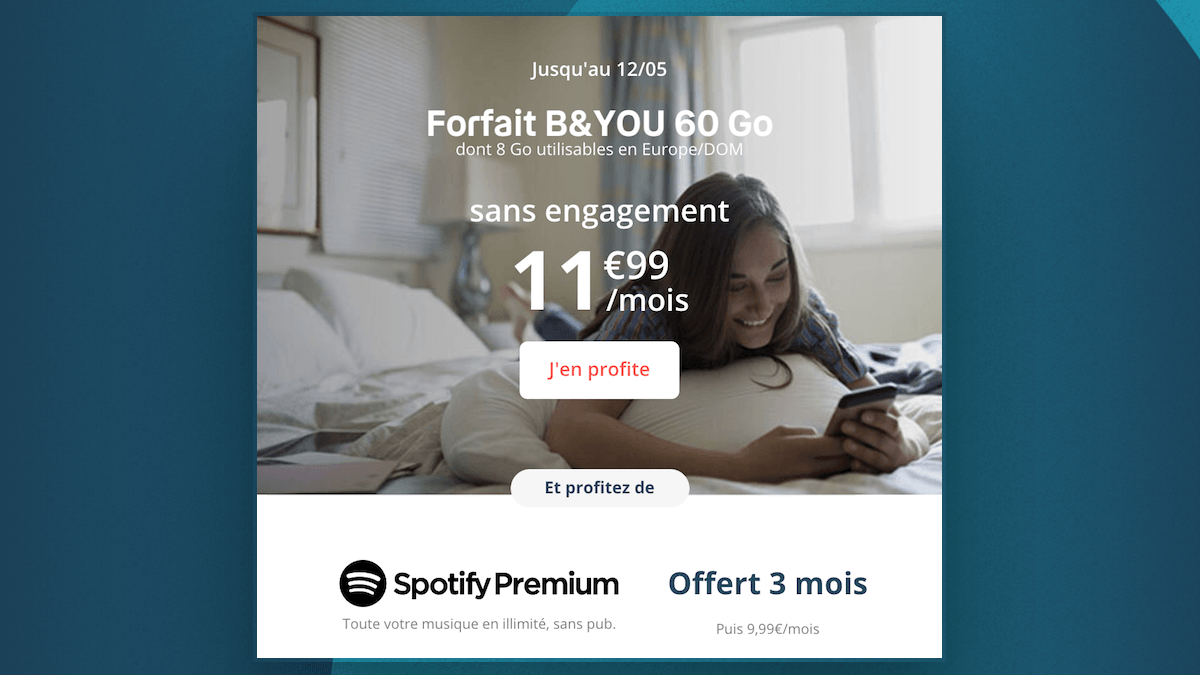 Le forfait 60 Go à 11,99€/mois de B&YOU