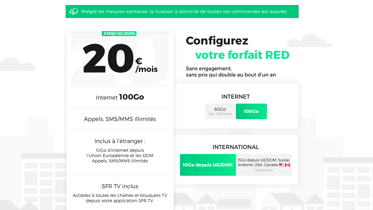 Le forfait 100 go de RED by SFR est disponible à 20€/mois,