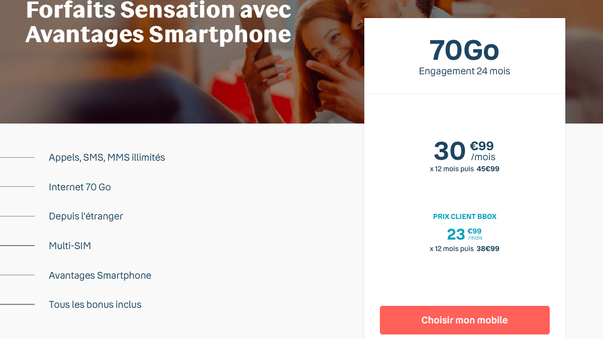 Le forfait Sensation de Bouygues Telecom, c'est 70 Go de données mobiles.