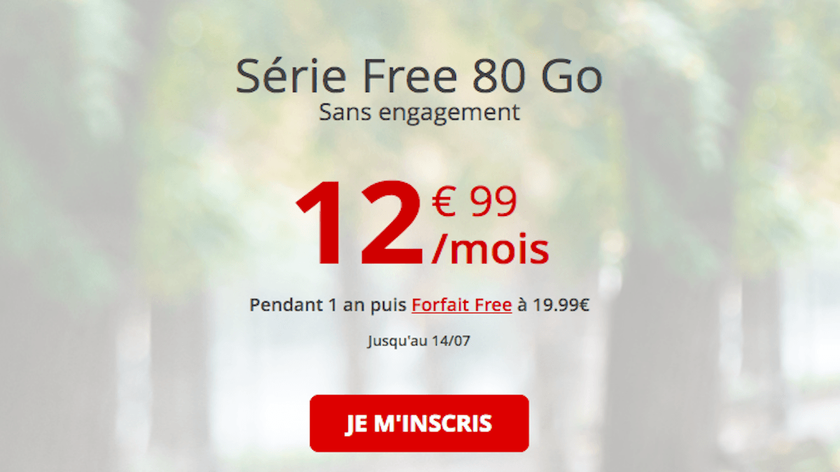 Forfait 4G free mobile 80 Go promo