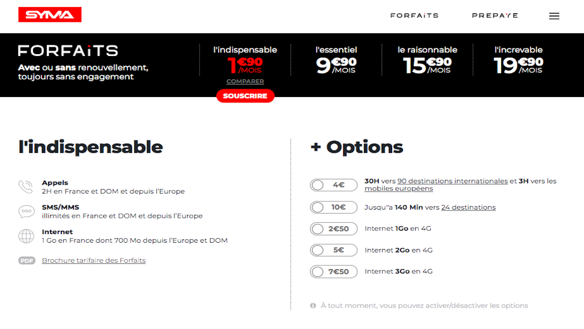 forfait sans engagement Syma Mobile