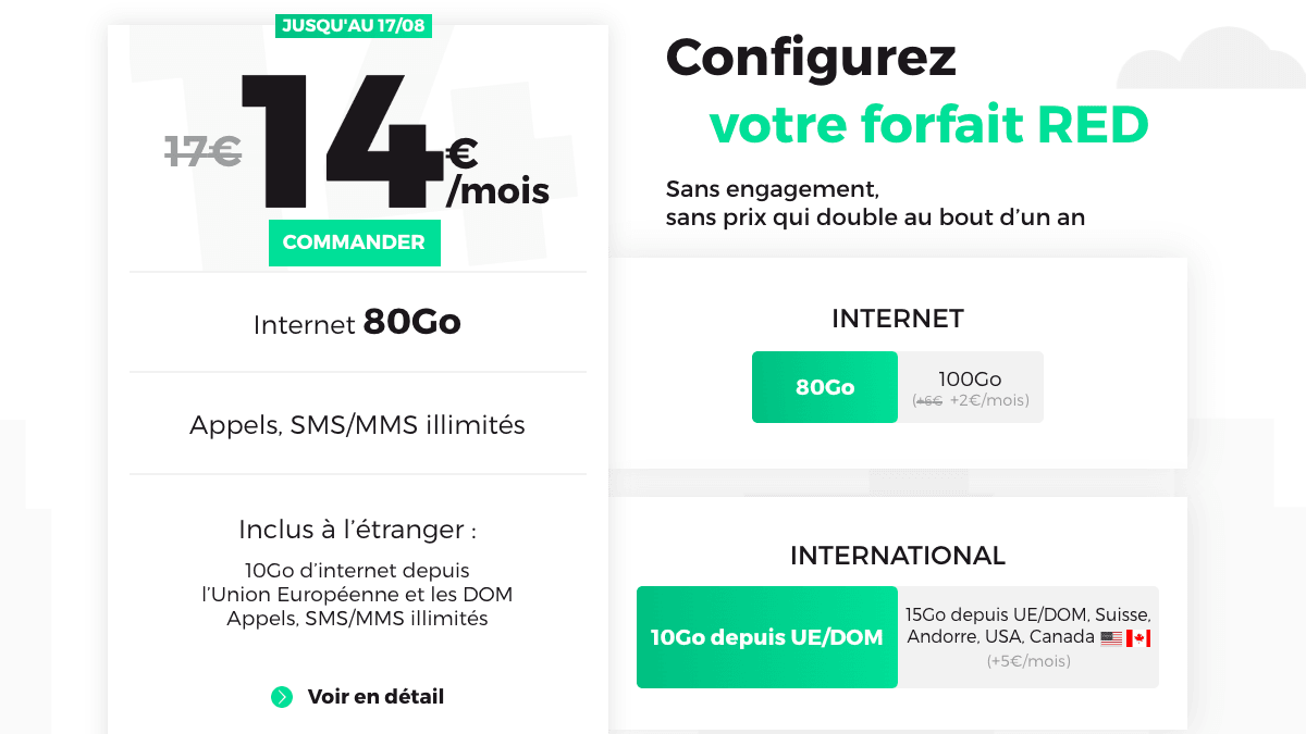 Le forfait 80 Go de RED by SFR à partir de 14€ par mois.