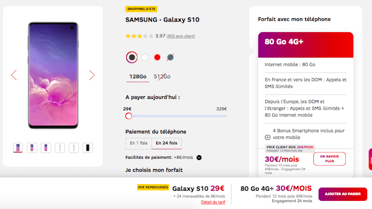 Samsung Galaxy S10 pas cher chez SFR