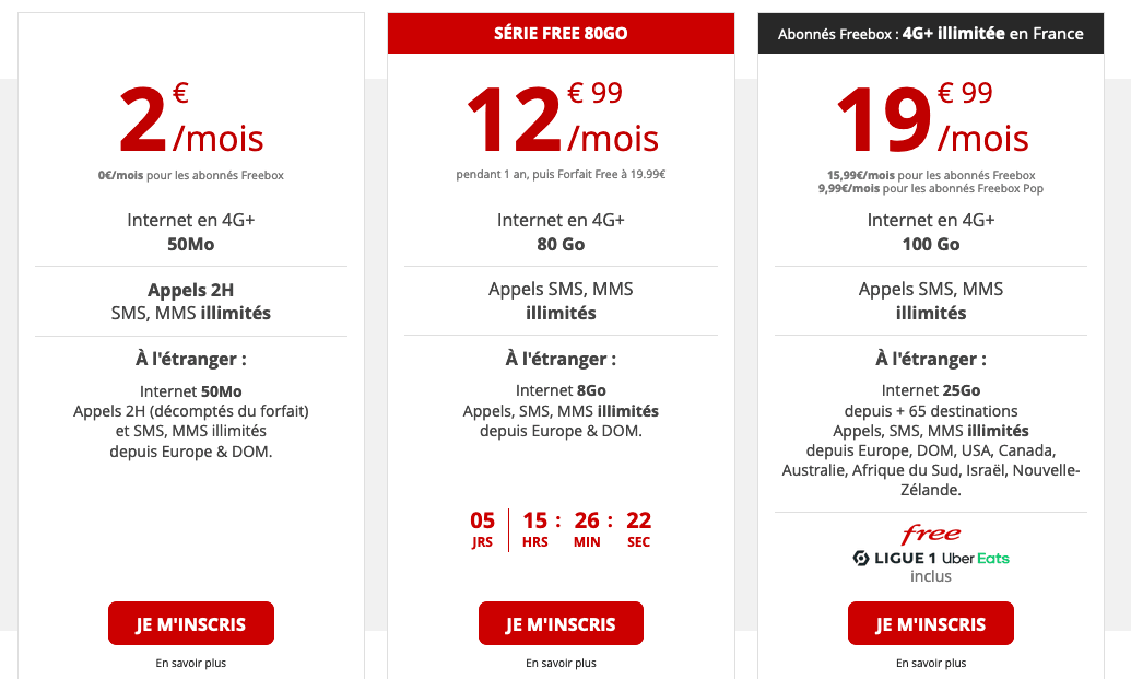 Free mobile 19,99€/mois