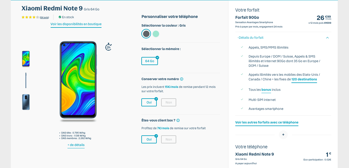 Xiaomi Redmi Note 9 + Bouygues Telecom