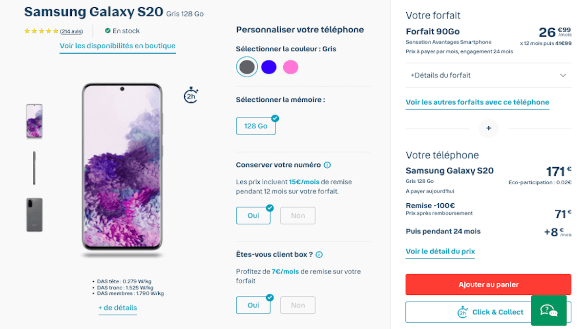 Samsung Galaxy S20 et forfait Sensation