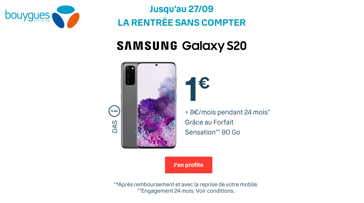 promo Samsung Galaxy S20 Bouygues