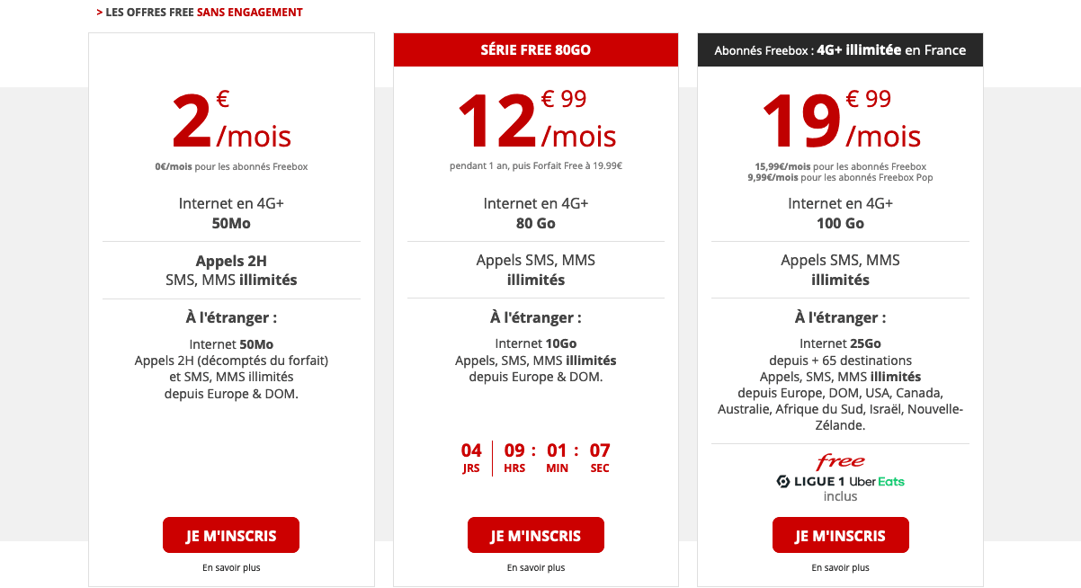 Free mobile 80 Go 12,99€