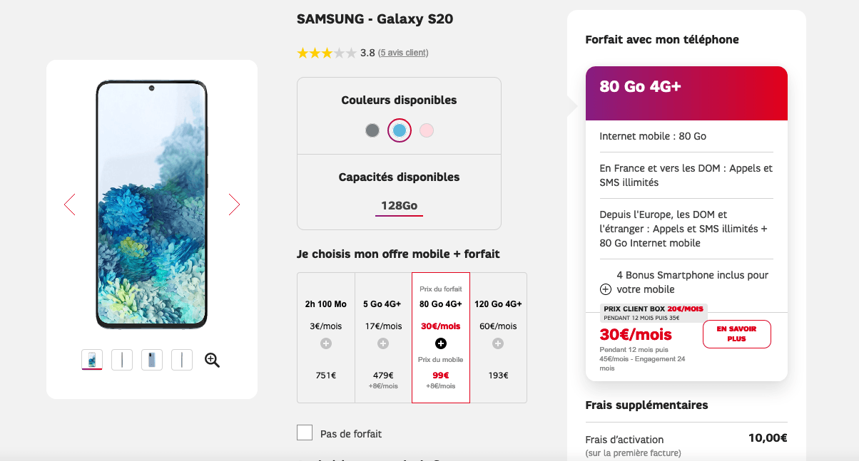 Le forfait 80 Go de SFR et le Samsung Galaxy S20