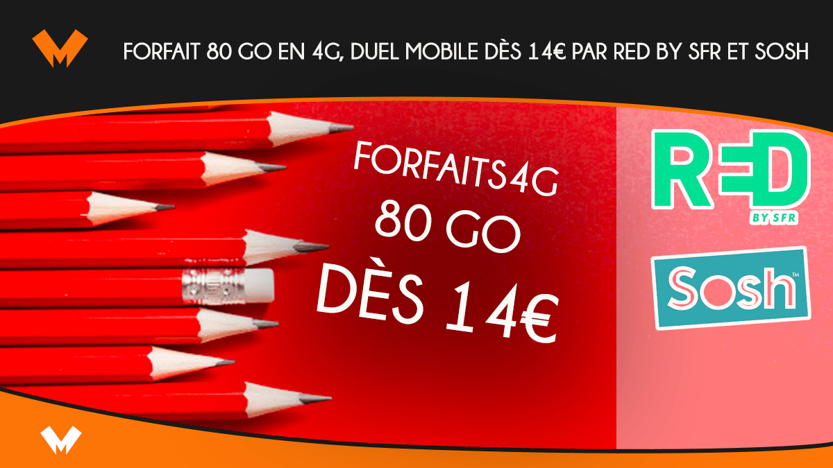 Forfait 80 Go en 4G, duel mobile dès 14€ par RED by SFR et Sosh