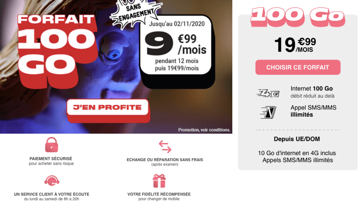Un forfait 100 Go pour 9,99€/mois chez NRJ Mobile. 