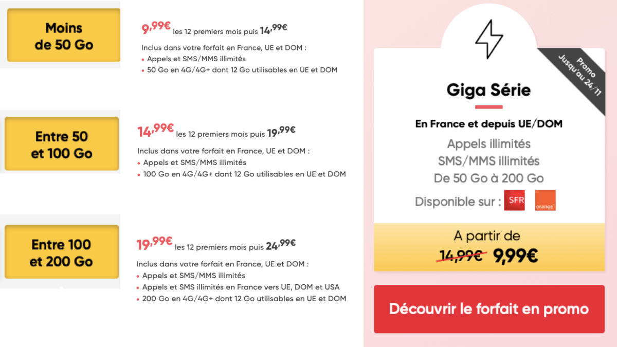 L'offre Prixtel la Giga série dès 9,99€/mois. 