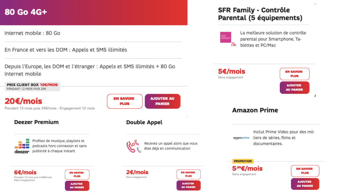 SFR propose un forfait 80 Go pour 20€/mois. 