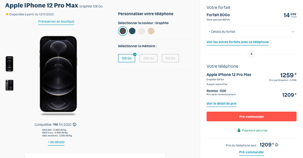 Un iPhone 12 Pro Max dès 1209€ avec un forfait sans engagement