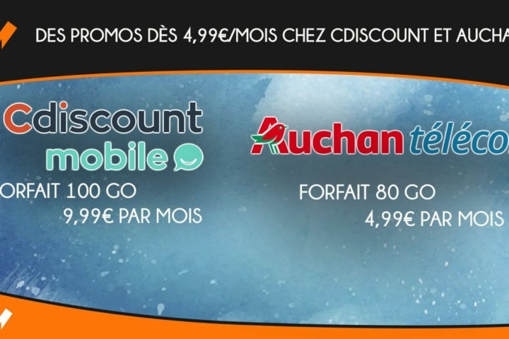 Cdiscount Mobile et Auchan télécom proposent des promos sur leur forfait 4G.