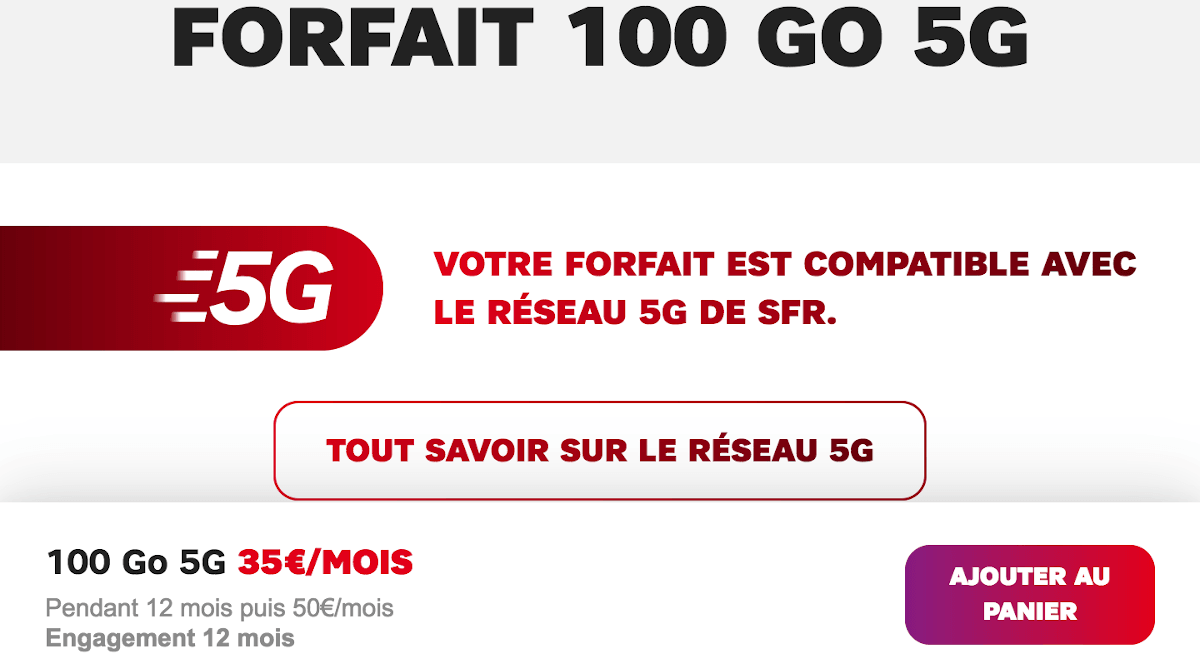 Forfait 100 Go 5G SFR remise smartphone