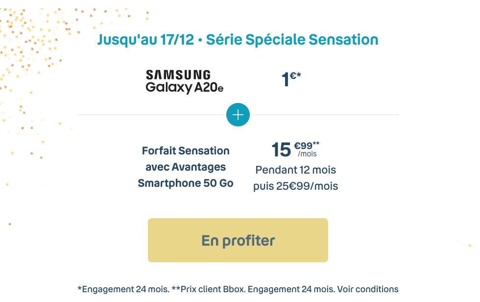 Samsung Galaxy A20e chez Bouygues avec un forfait 50 Go