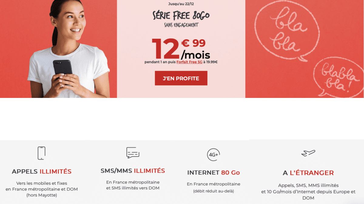 Le forfait 80 Go de Free pour 12,99€ par mois.