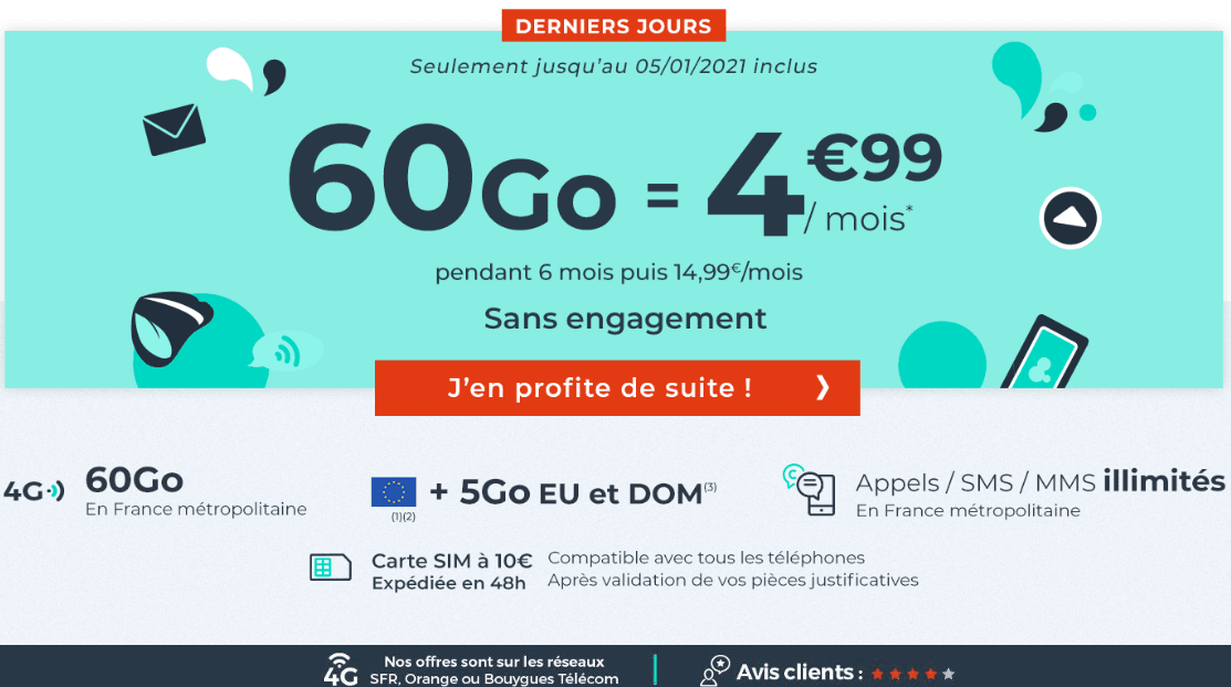forfait 4G Cdiscount Mobile 60 Go