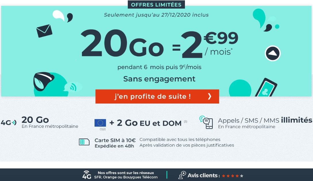 forfaits 4G offre 20 Go Cdiscount Mobile