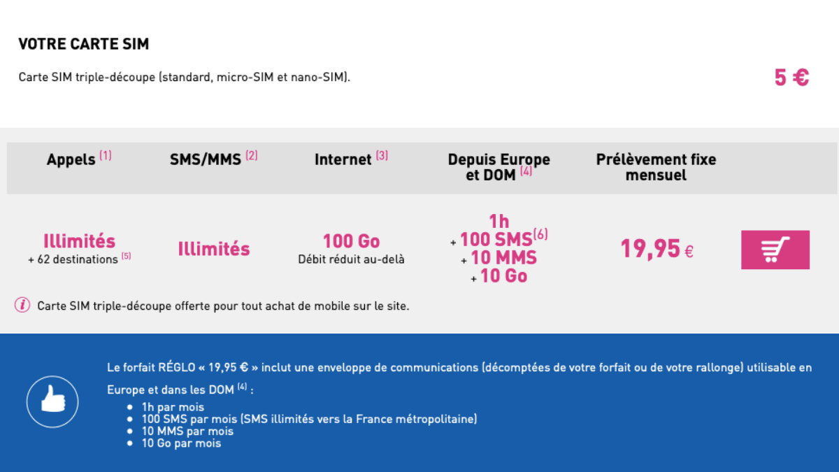 Réglo Mobile propose un forfait 100 Go à 19,95€ par mois. 