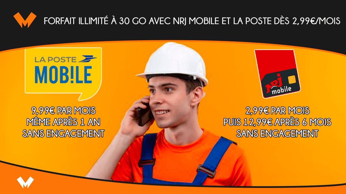 Forfait illimité à 30 Go avec NRJ Mobile et La Poste dès 2,99€/mois