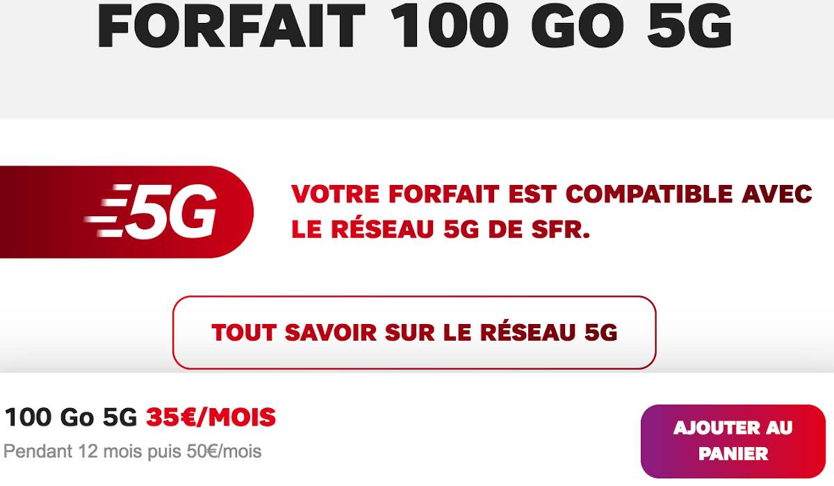 Forfait mobile 5G 100 Go SFR