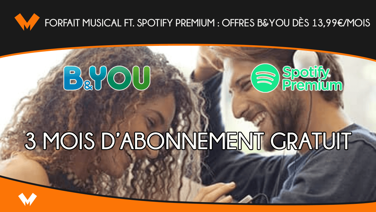 Forfait musical ft. Spotify Premium : offres B&YOU dès 13,99€/mois